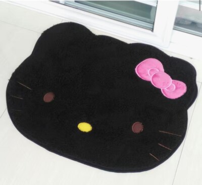 Black Hello Kitty Rug Mat Room Decoration Sanrio Miniso Kawaii 30+ Inches
