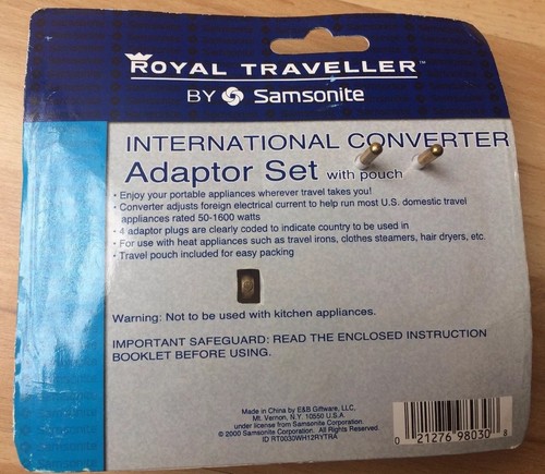 International Converter Adapter Kit Royal Traveller Samsonite Trip Travel Watt