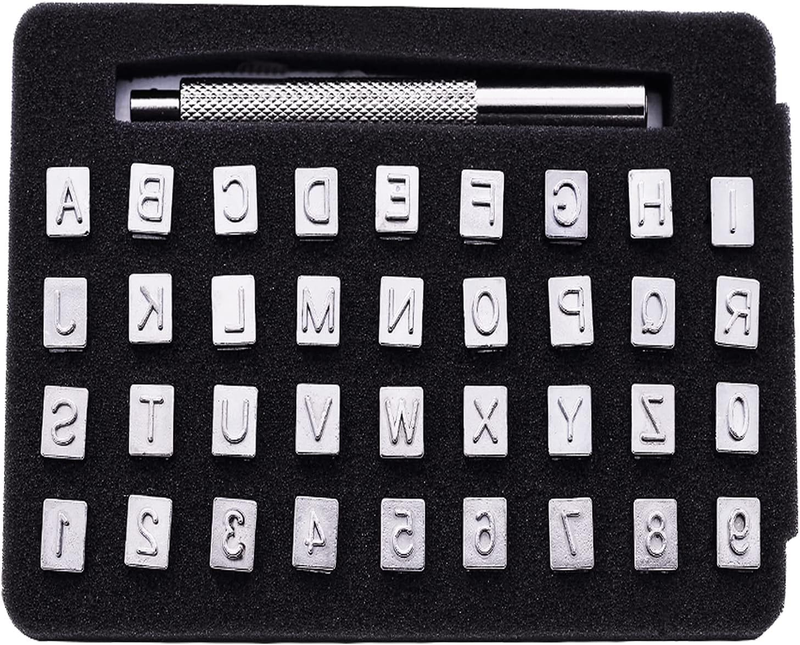36 Piece Leather Stamp Set 6mm Alloy Steel Alphabet & Number Stamps with Anti Sl