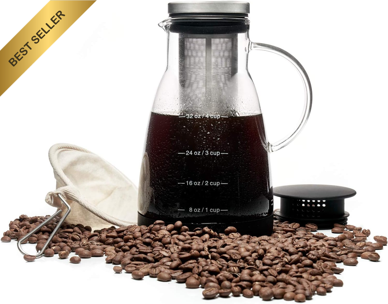 COLD BREW COFFEE Maker:Ice Coffee & Ice Tea Brewed.Borosilicate Glass Suitable f