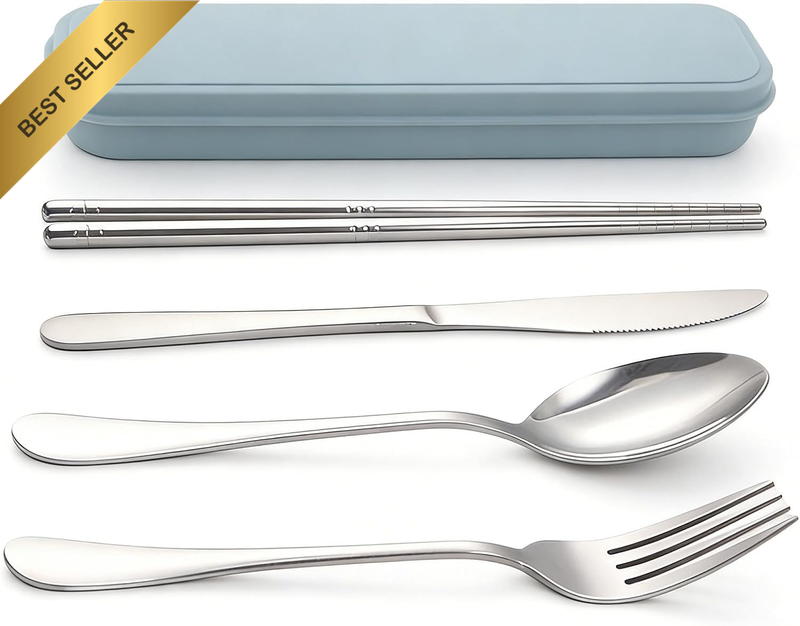 Portable Premium Travel Cutlery Set with Storage Case – Reusable 410 Stainless S