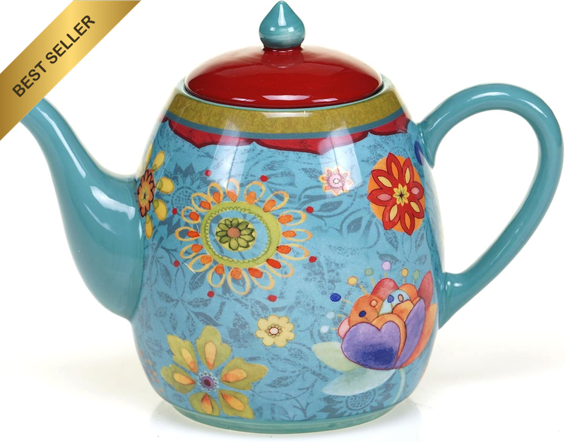 Tea Pot Ceramic Blue, Tunisian Sunset Collection, 40 Ounces