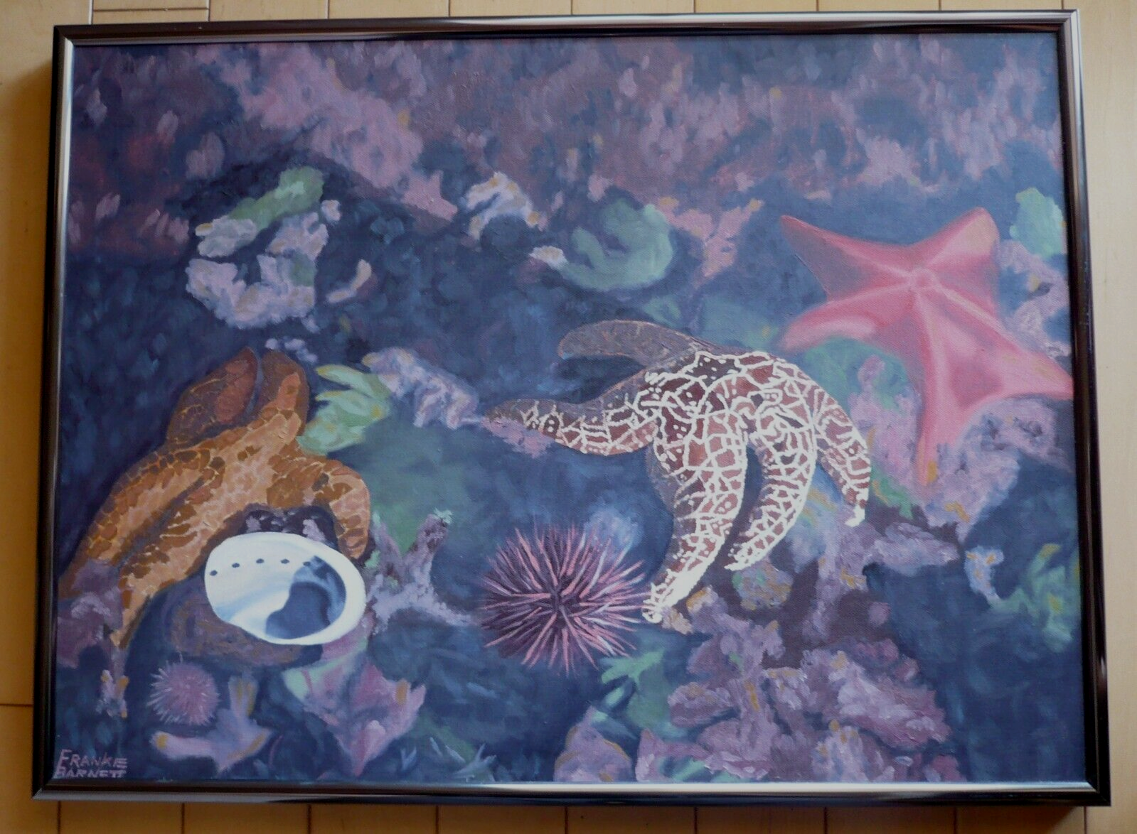 FRANKIE BARNETT, OCEAN INTERIOR REALISM TIDEPOOL STARFISH OCEAN SHELLS ROCKS OIL