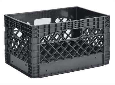 24QT Plastic Heavy-Duty Milk Crate, Black Versatile Durable Plastic Material