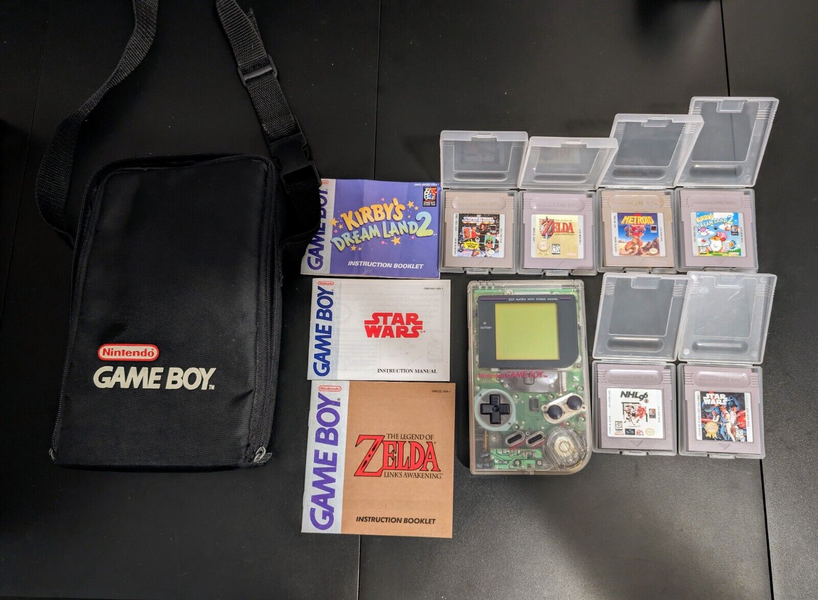 Nintendo Game Boy DMG-01 - Clear - 6 Games and Case (Zelda