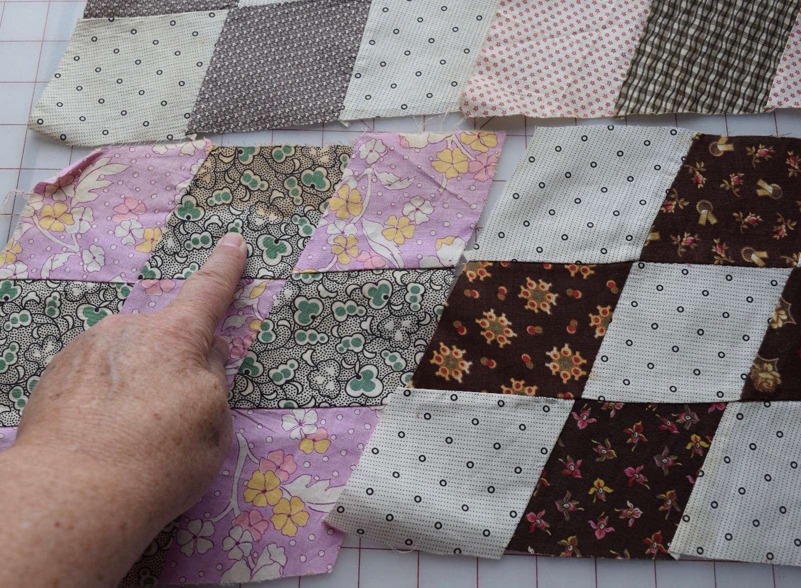 6 1880-1920 Diamond 9 Patch quilt blocks, nice graphic!