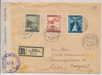 LR78825 Austria 1946 to Belgium censor registered cover used