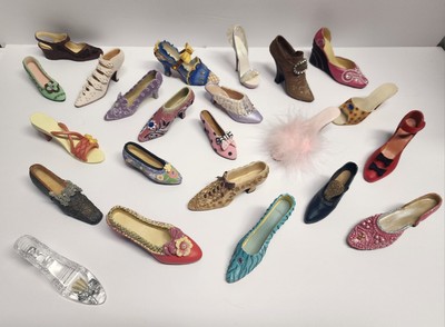 Lot Of 23 Vintage Miniature Mini Shoes Assorted Brands - Ceramic Resin Crystal