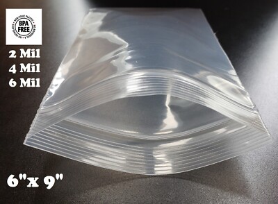 6'' x 9'' Zip Seal 2 Mil 4 Mil 6 Mil Thick Reclosable Top Lock Plastic Zipper Bags