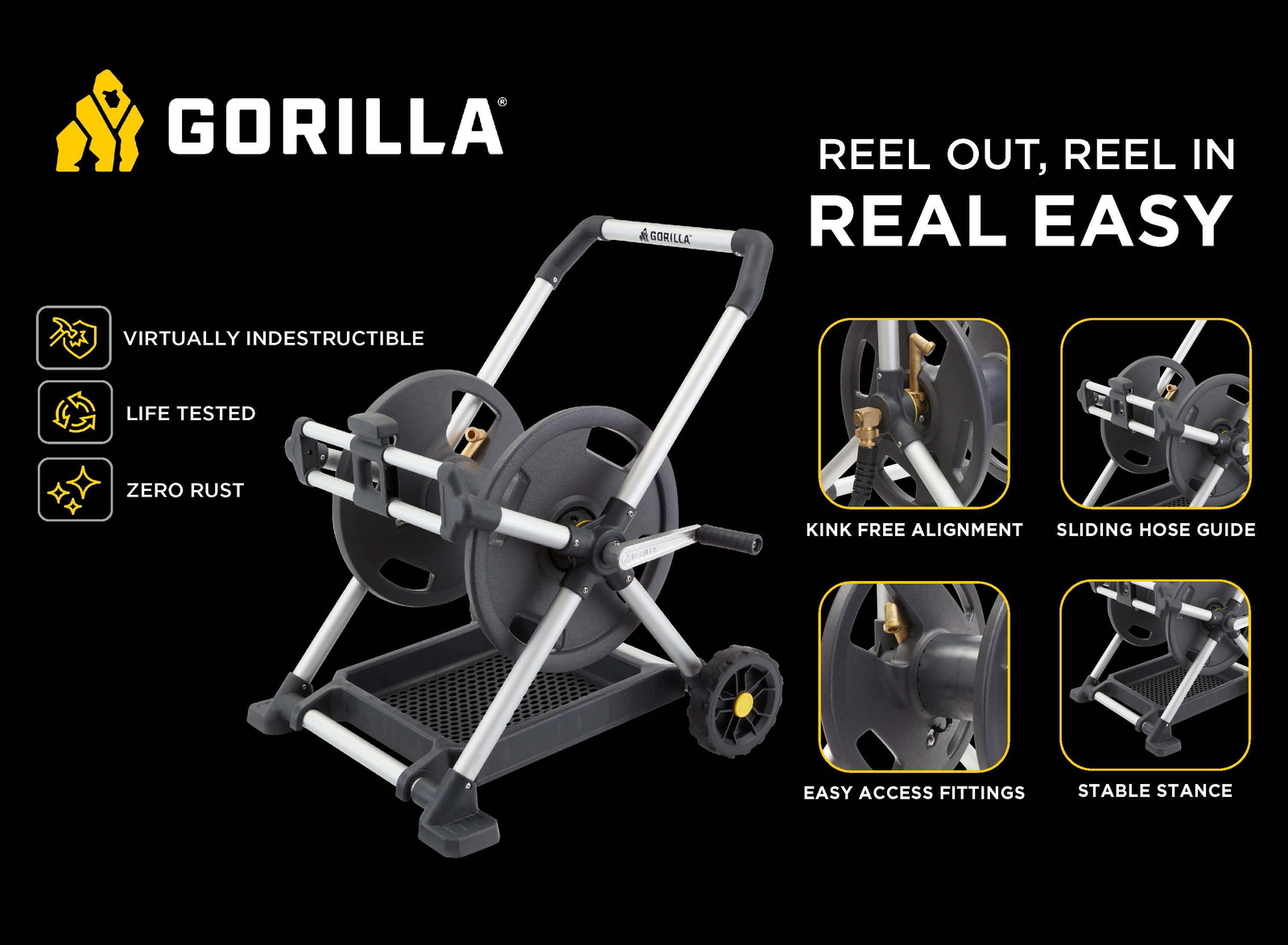 Gorilla 150 ft. Aluminum Zero-Rust Upright Hose Reel