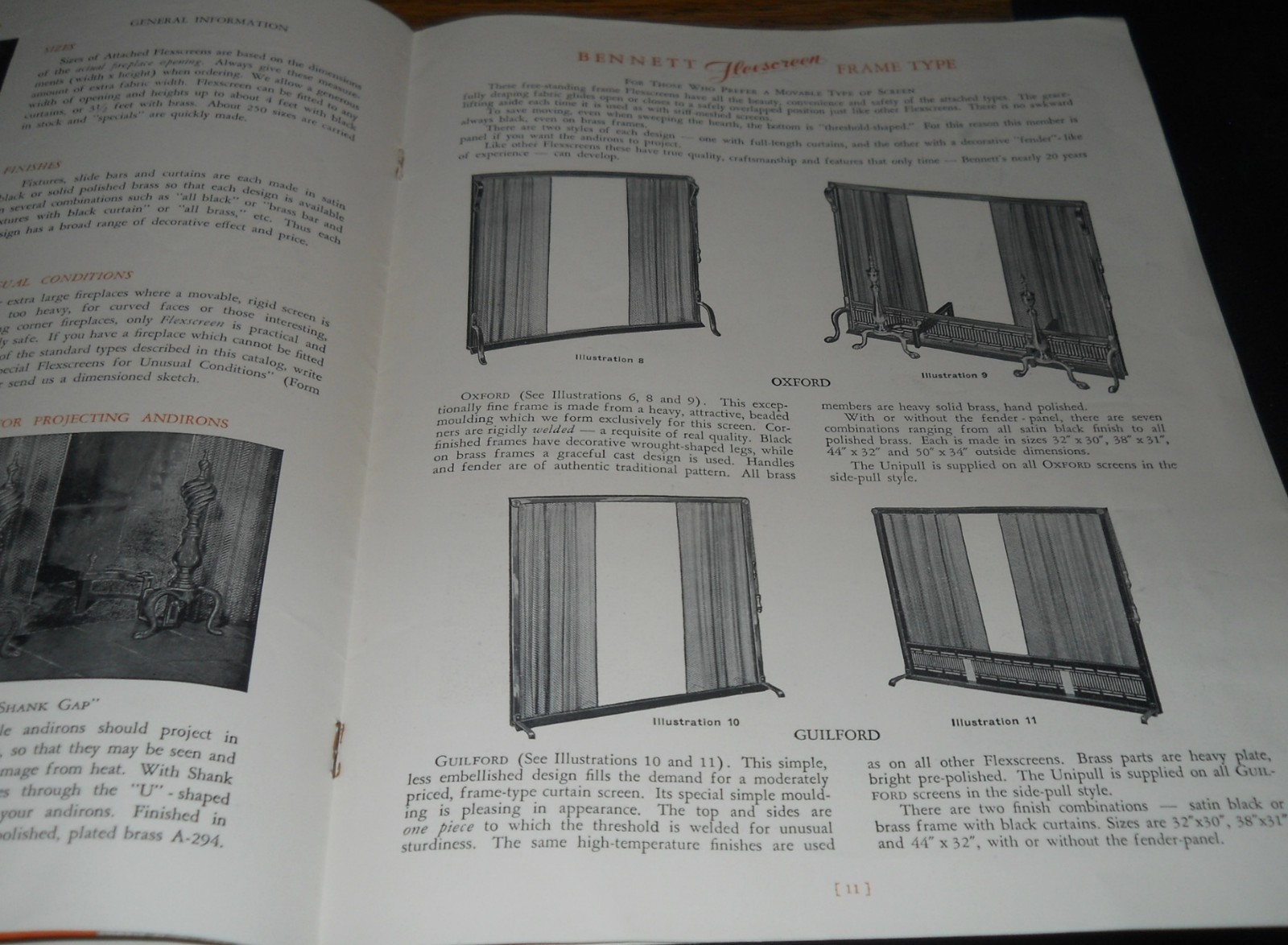 1920's Dealer Catalog~Flexscreen Fireplace Cover/Fireplace Accessories~Illus