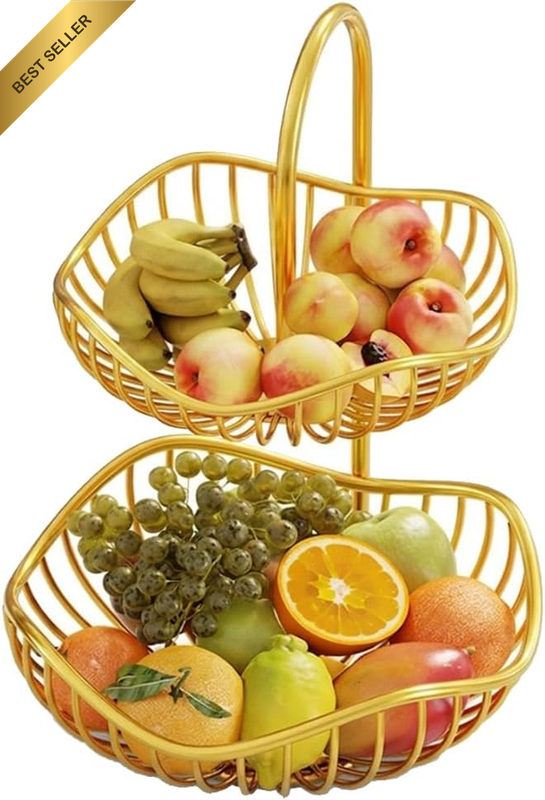 Countertop Fruit Basket Bowl, 2-Tier, Metal Wire Baskets, Fruits Storage Rack, B