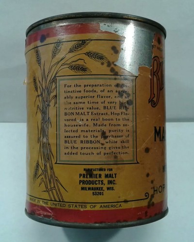 VINTAGE PREMIER MALT PRODUCTS INC. BLUE RIBBON CAN