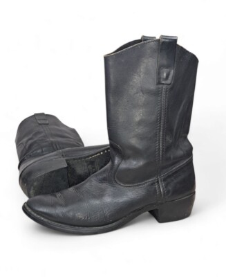 Vintage Gander Mountain Black Leather Pull On Biker Boots Men's Size 9EE Romania