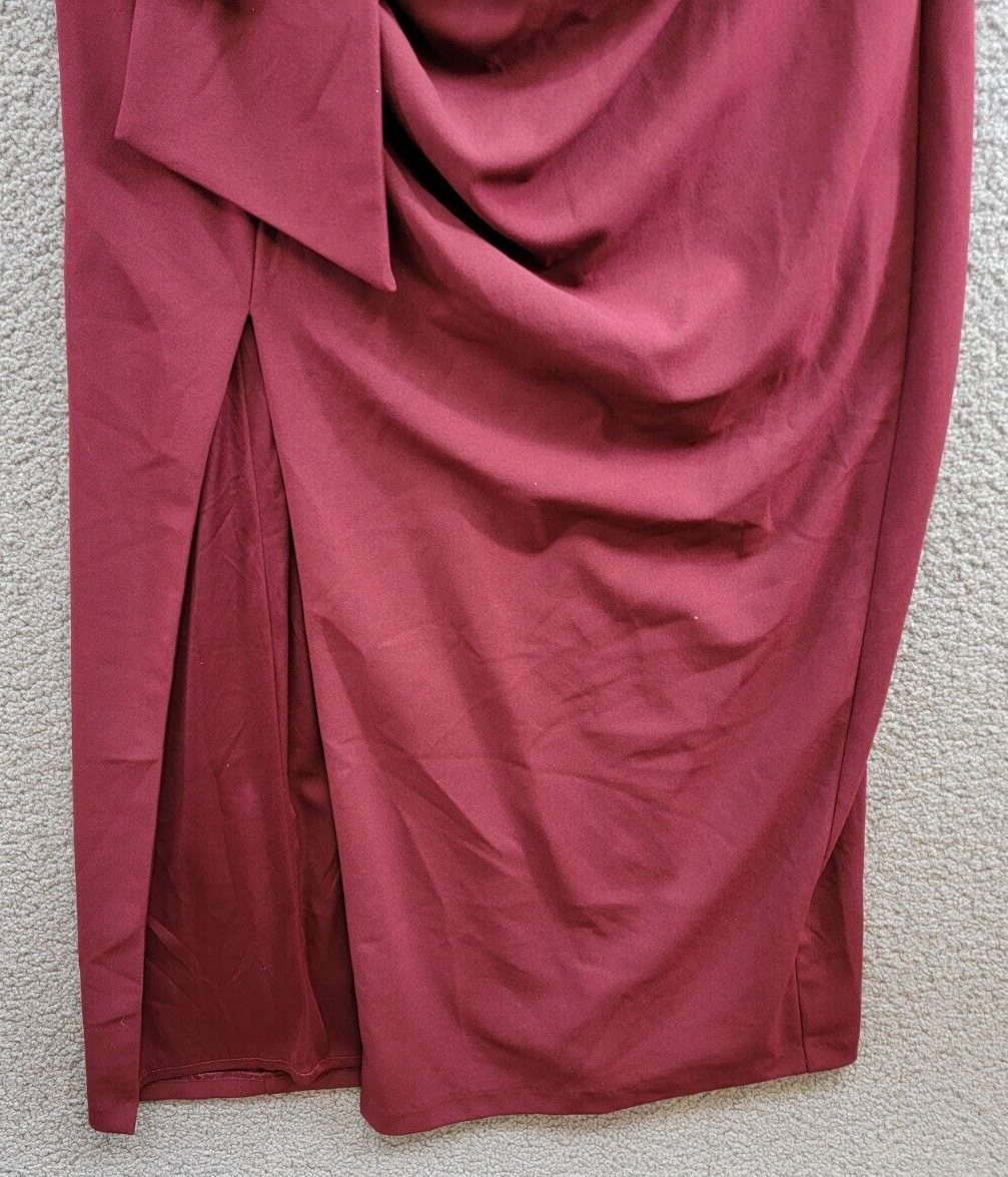 Xscape Plus Size Draped Off-the-Shoulder Gown Women's 20W Burgundy Slit Lined~ - Picture 4 of 15