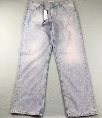 Zara Jeans Womens 34 Blue Denim Pink Tinted Baggy Paint