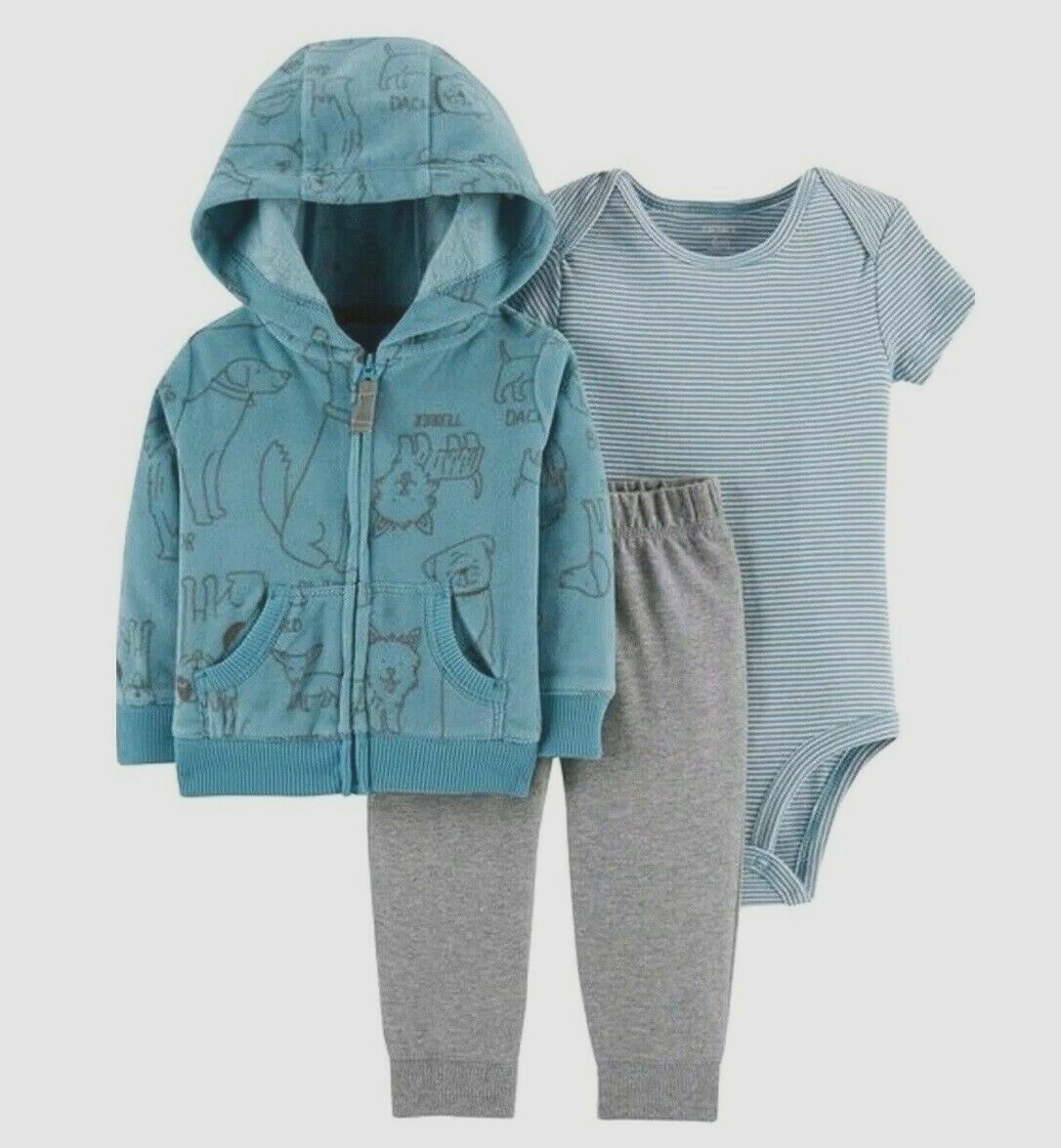 

CARTERS 3PC PUPPY DOG ДЛЯ МАЛЬЧИКОВ СИНИЙ КАРДИГАН БОДИ И БРЮКИ КОМПЛЕКТ НАряд 3M, Blue multicolor
