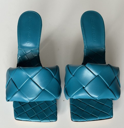 Pre-owned Bottega Veneta $1500  Lido Intrecciato Leather Mules Vintage Blue 7 Us 608854