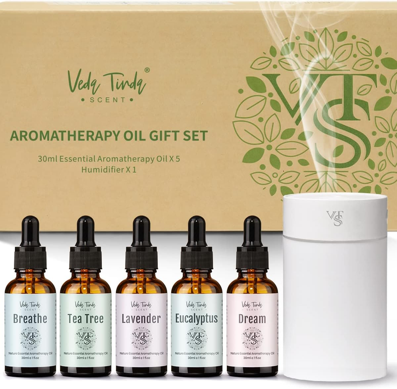 VTS Essential Oils Set with Humidifier, Nature Pure Organic Essential Oils for H