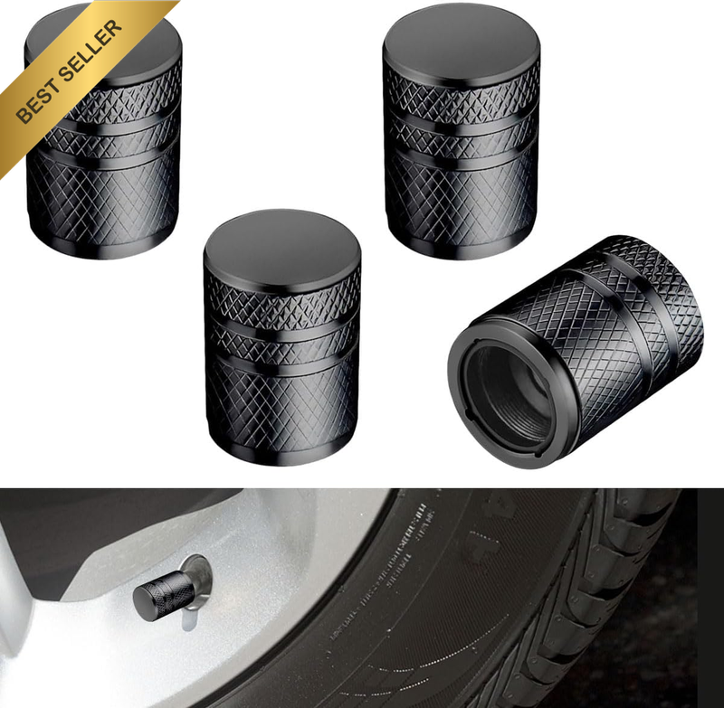 4 Pack Tire Valve Stem Caps, Premium Metal Air Caps with Plastic Liner, Durable,