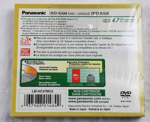 Panasonic DVD-RAM 4.7gb 3-pack New Sealed LM-HC47MU3 2-5x speed