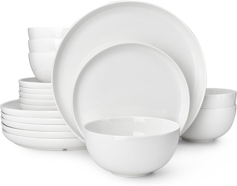 Porcelain Dinnerware Set of 6, Lightweight round Plates and Bowls Set - Dishwasher, Microwave, Oven Safe, Scratch Resistant Dinner Sets, Kitchen Dishes Set - White