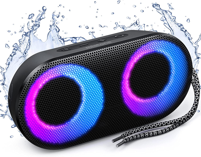 Portable Bluetooth Speakers with Lights, Wireless Speaker with Bass, 15W, IPX7 W