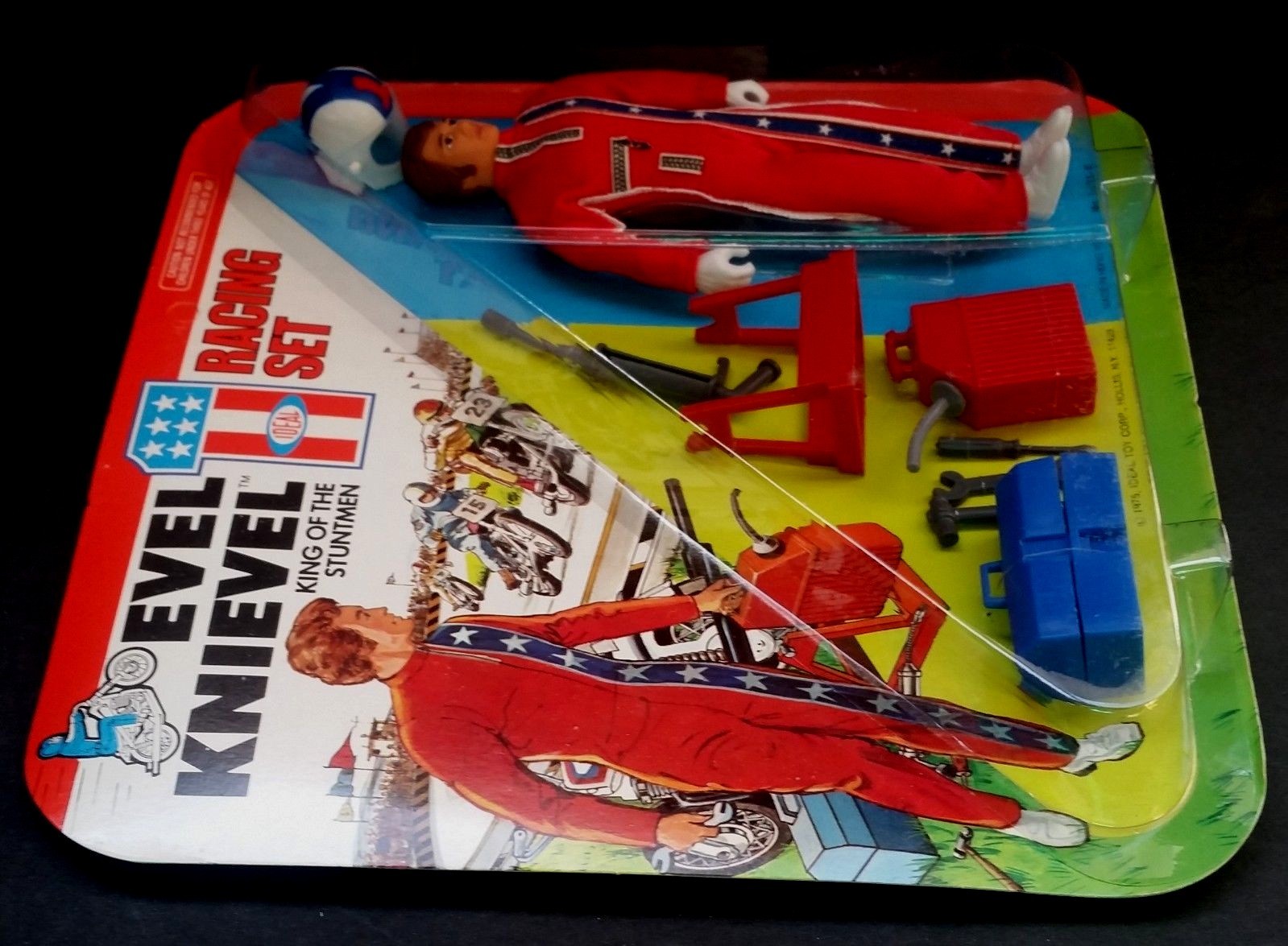 1975 EVEL KNIEVEL RACING SET Stuntmen Action Figure New Mint On Card MOC Ideal
