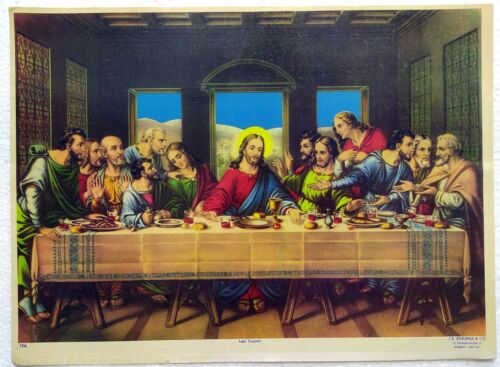 Last Supper Jesus Christ Rare Old Religious Poster 9.75 x 14 inch Christianity