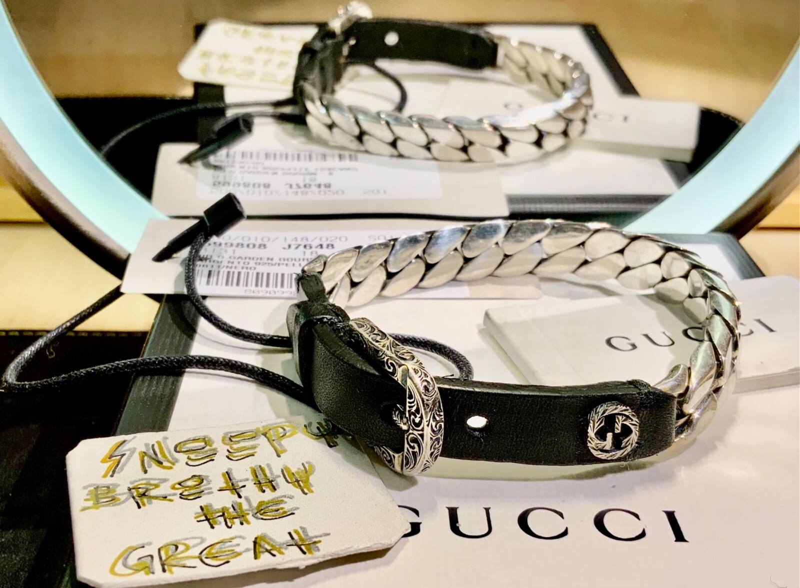 New GUCCI Solid 925 Sterling Silver &Tuscan Leather Bracelet New GUCCI Solid 925 Sterling Silver &Tuscan Leather Bracelet