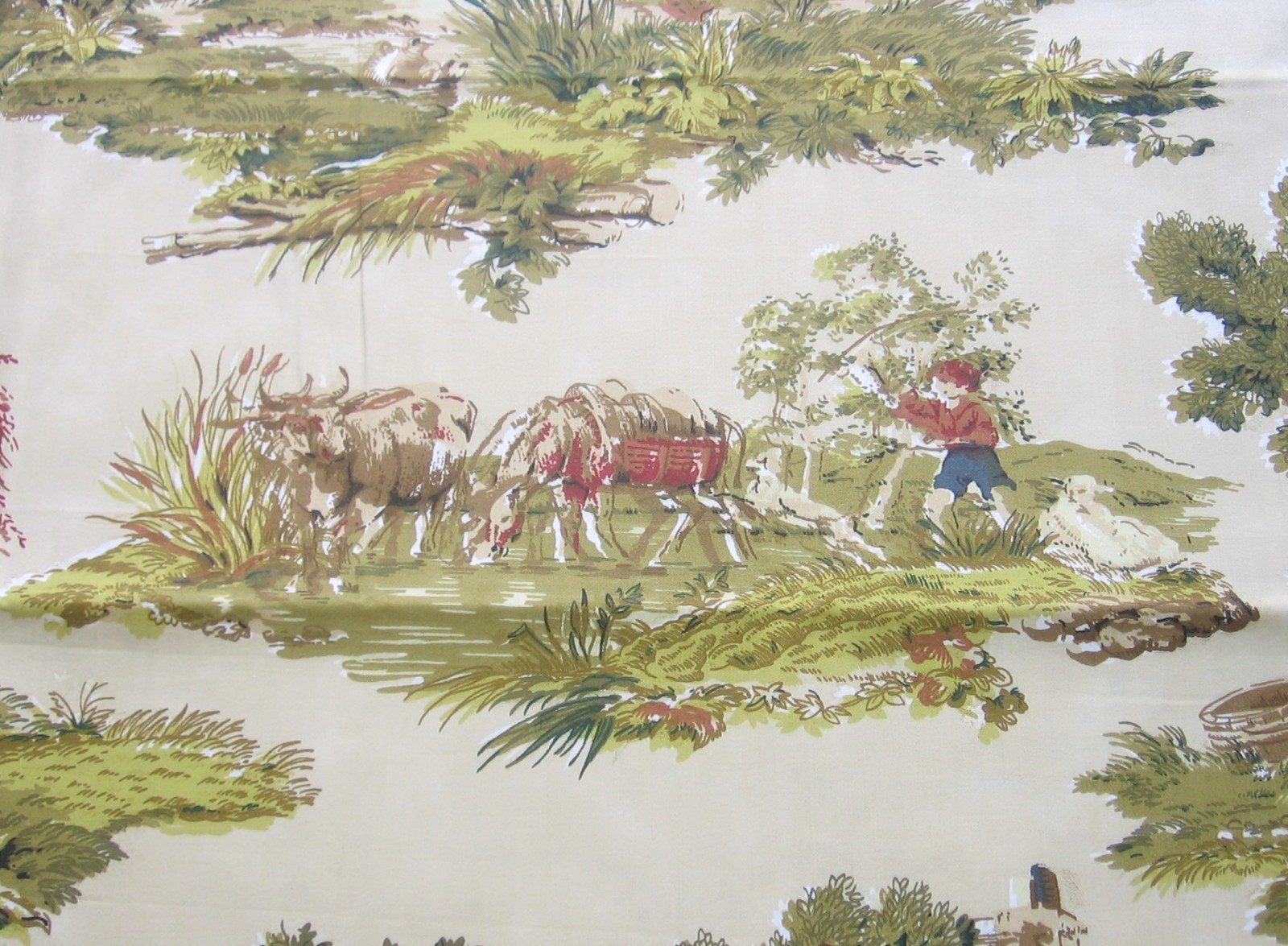 2yds GIULIANO Portfolio Textiles Vtg Country Farm Scene Toile Upholstery Fabric