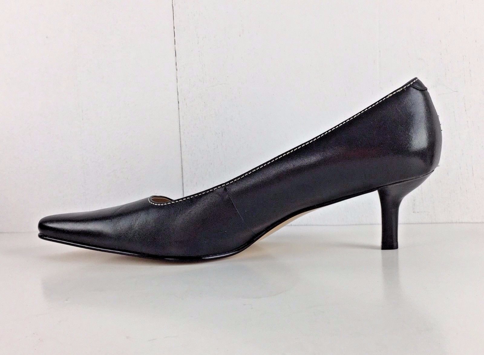 Ralph Lauren LRL Bess Black Leather Shoes Heels Pumps 10 B Pointed Toes