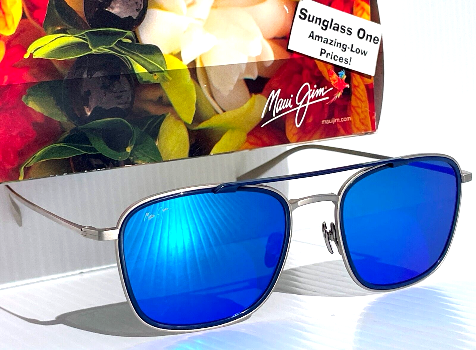 Pre-owned Maui Jim Following Seas Silver & Navy Polarized Blue Lens Sunglass B555-17m