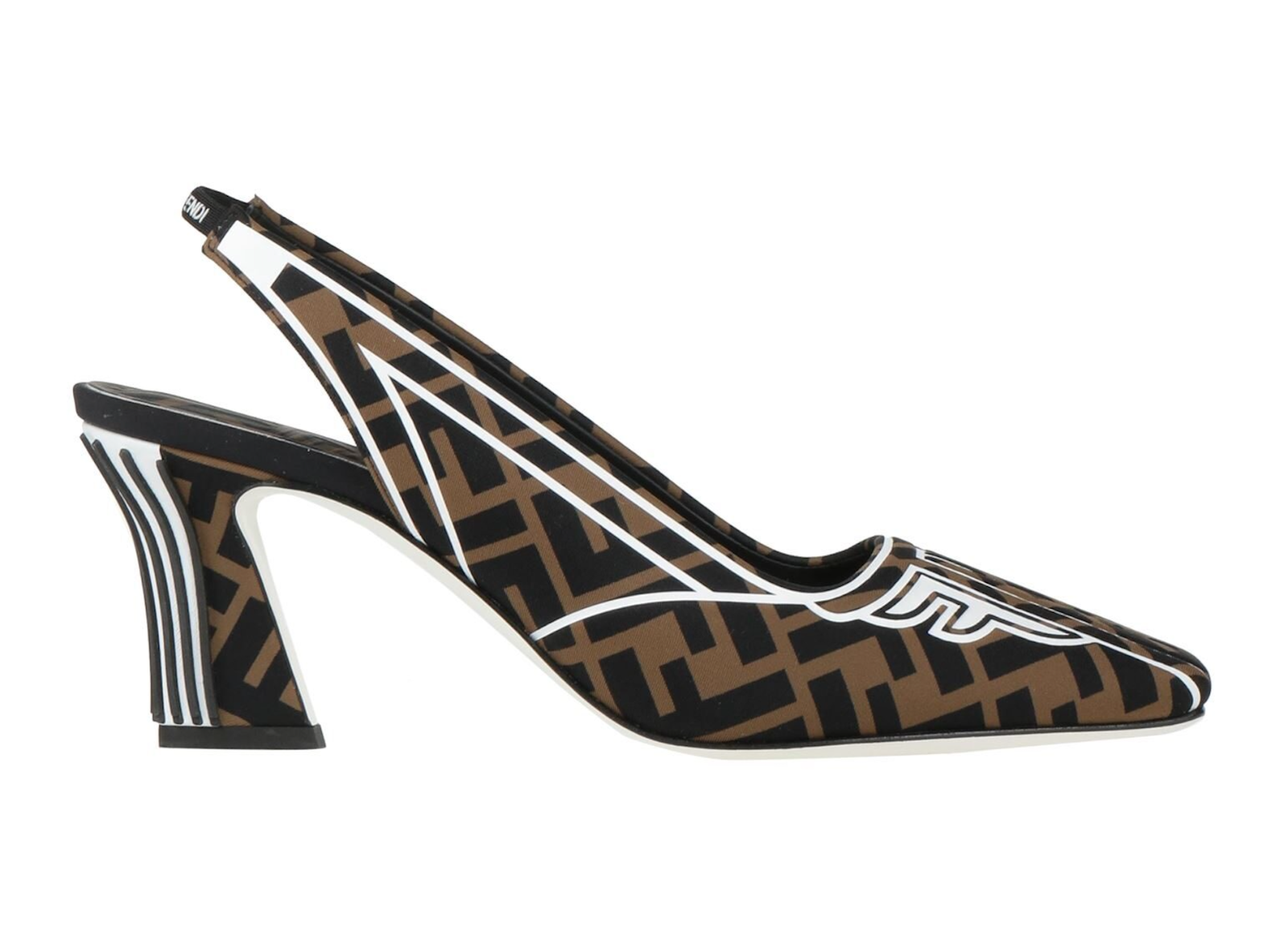 Fendi Freedom Black Brown White FF Logo Square Toe Slingback