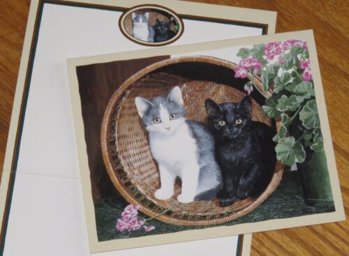 Persis Clayton Weirs Art - Cats in Basket - Vintage Lang 5 x 6 Note Card 3ct