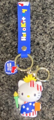 New ~ Hello Kitty Patriotic 4th of July Liberty Rubber Metal Keychain Sanrio