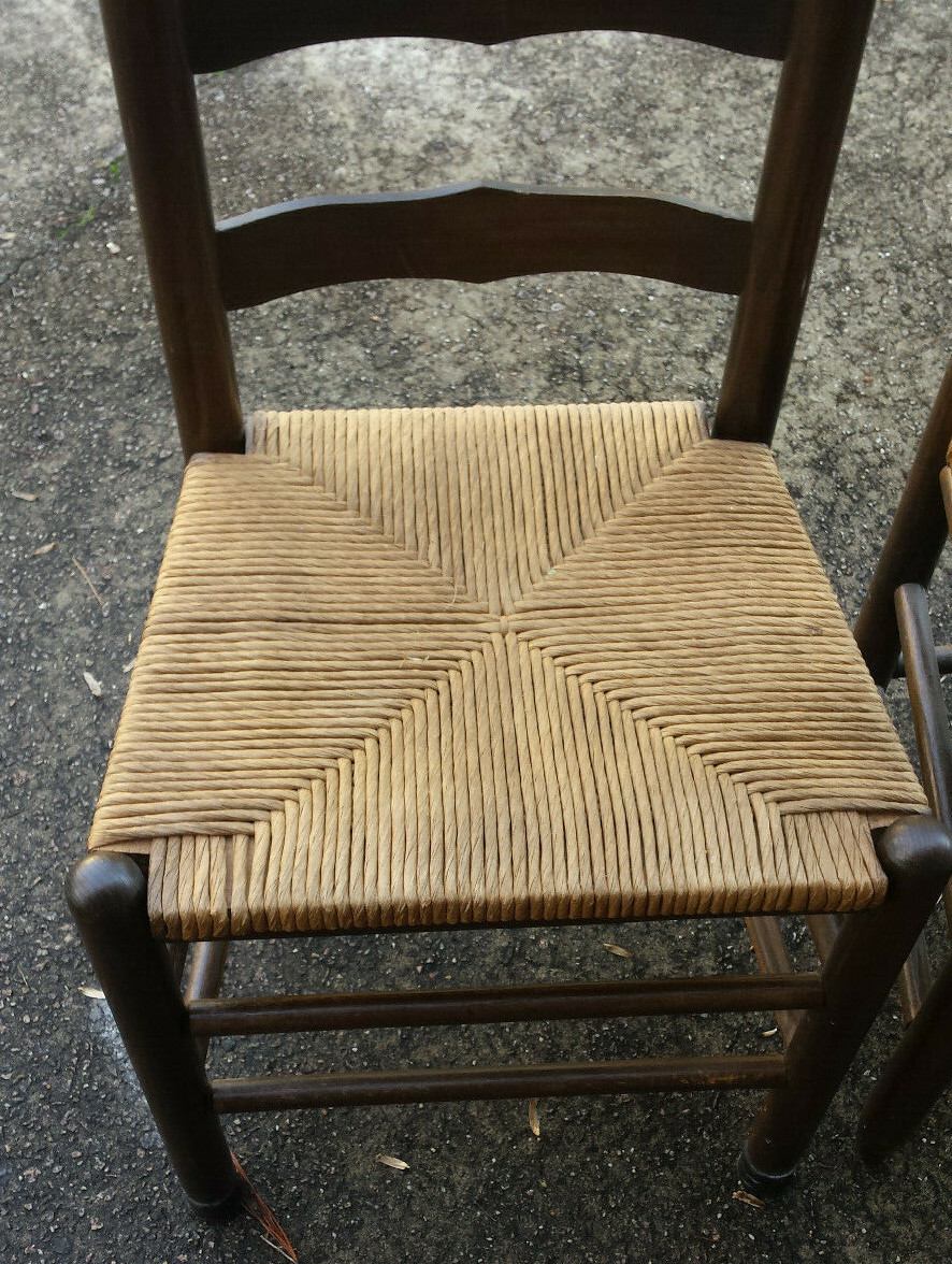 Antique Oak & Rush Shaker Style Ladderback Chairs-Set of 3 Dinning Room Chairs