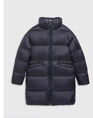 tommy hilfiger kids shiny long puffer jacket for 7 and 10 years