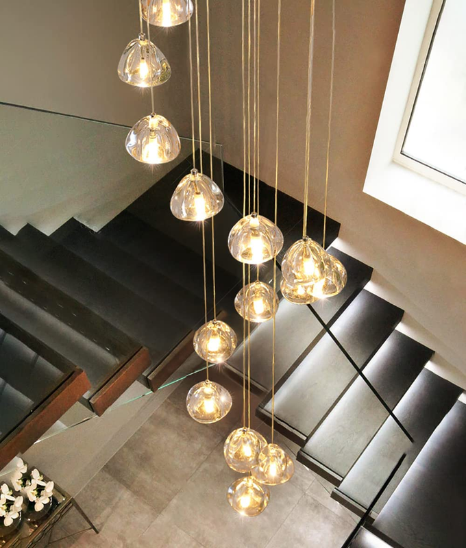 H157In Long Chandeliers for Living Room High Ceiling Raindrop Crystal Lights Pen
