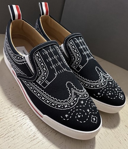 Pre-owned Thom Browne Men Print Low Top Slip On Sneakers Black 9 Us/42 Eu