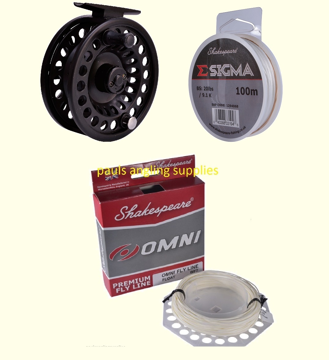 Shakespeare Omni Fly Fishing Reel ,Floating WF Fly Line & Backing Line