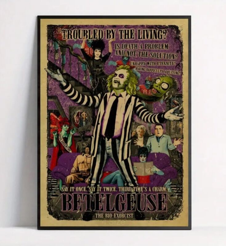 BEETLEJUICE Vintage Style Canvas Movie Poster 12×16 Horror NEW / No Frame 
