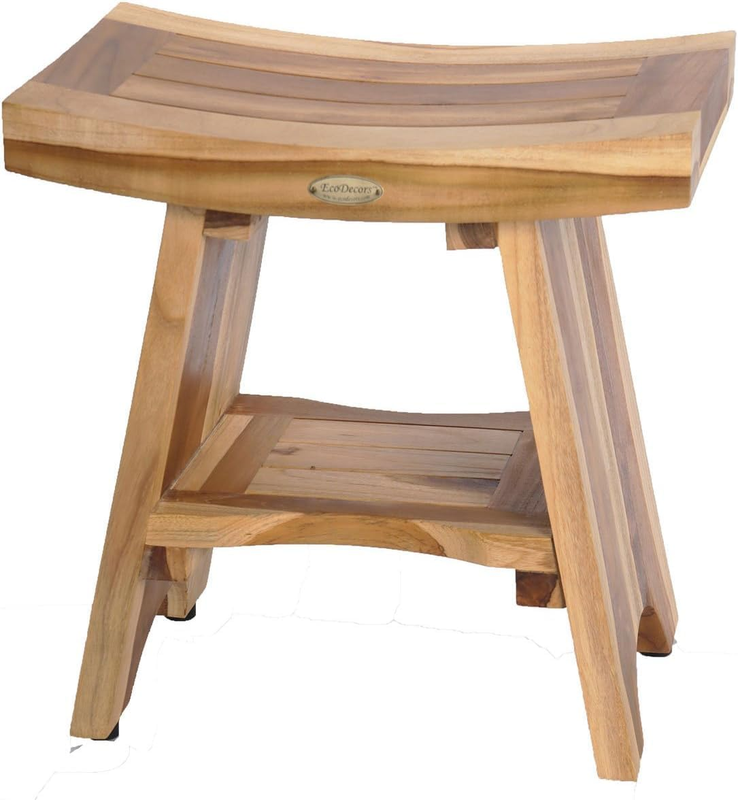 18 Inch Serenityy 300 Pound Capacity Waterproof Teak Wood Shower Bench Stool Seat Chair for inside Shower Storage Shelf Provides Safety, and Storage, for Bathroom Accessories Natural Color