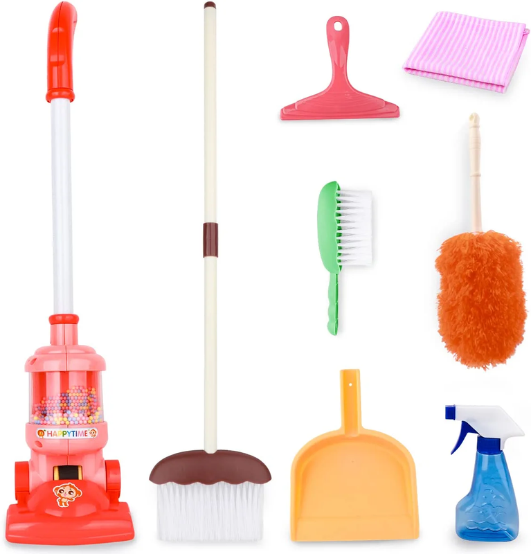 Kids Cleaning Set - 8Pcs Toddler Broom and Cleaning Set with Toy Vacuum Cleaner