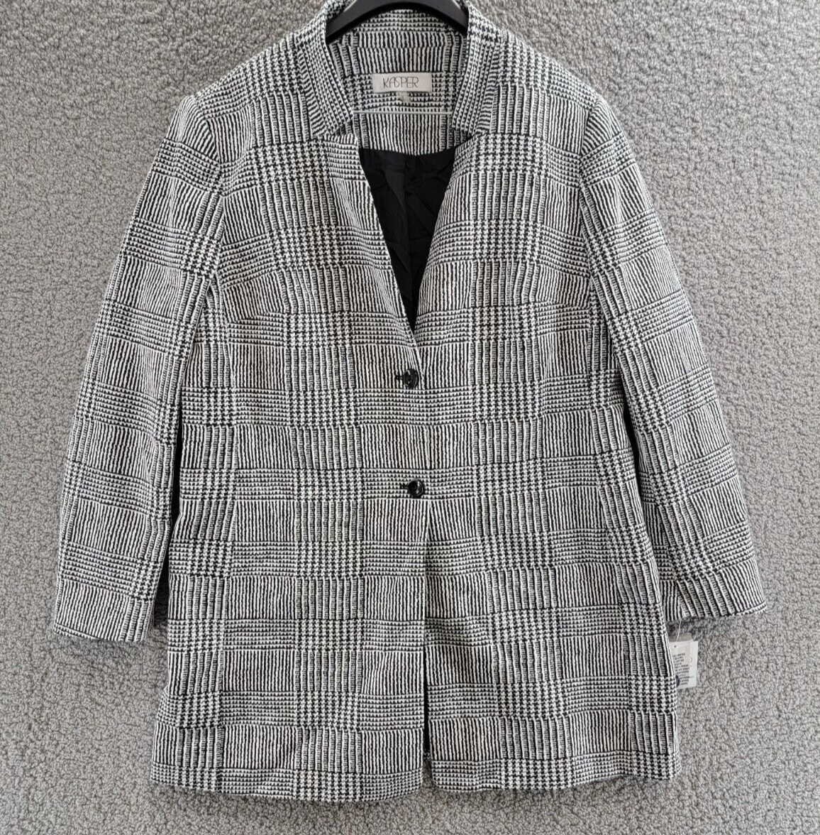 Kasper Double Button Front Longer Length Plaid Jacket Women's 16 Black/Vanilla - Picture 2 of 18