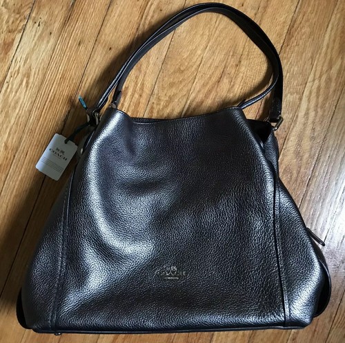 Coach Edie 3 Metallic Graphite Leather Handbag | 224221JAX