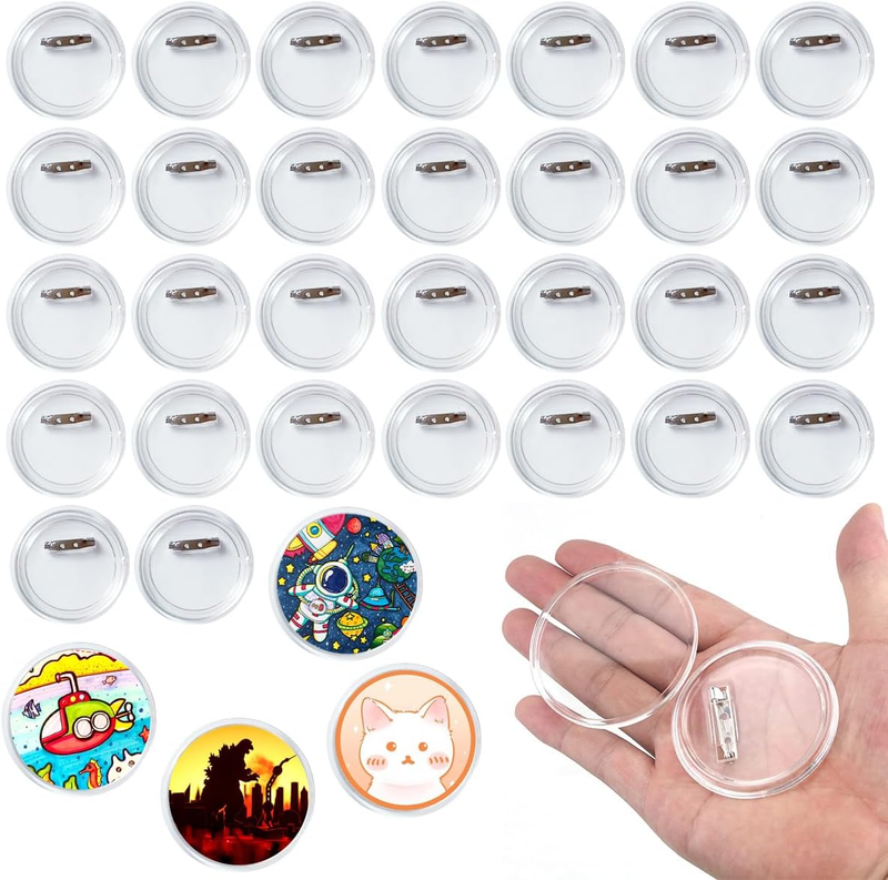 30 Stück Buttons Selber Machen Ohne Buttonmaschine, DIY Transparente Buttons 60Mm, Transparente Ansteckbuttons Mit Sicherheitsnadel, DIY Button Pins Acrylic, Für Bild, Foto, Kleidung, Schule