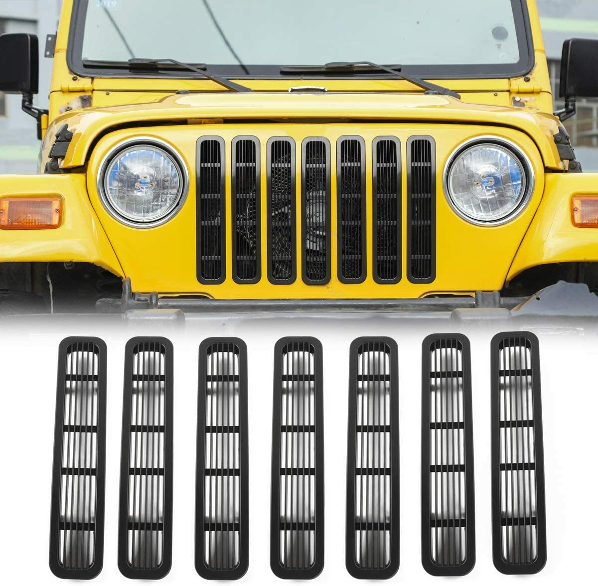 7pcs/set Clipon Grille Front Mesh Grille Inserts for Jeep Wrangler