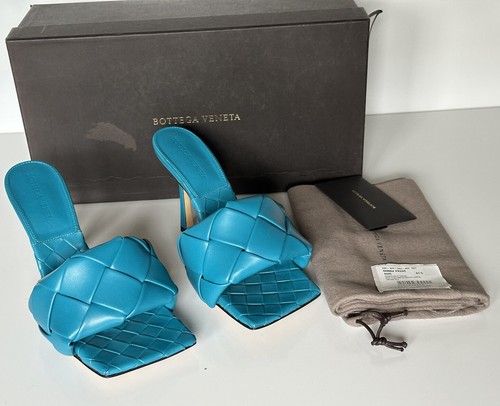 Pre-owned Bottega Veneta $1500  Lido Intrecciato Leather Mules Vintage Blue 7 Us 608854