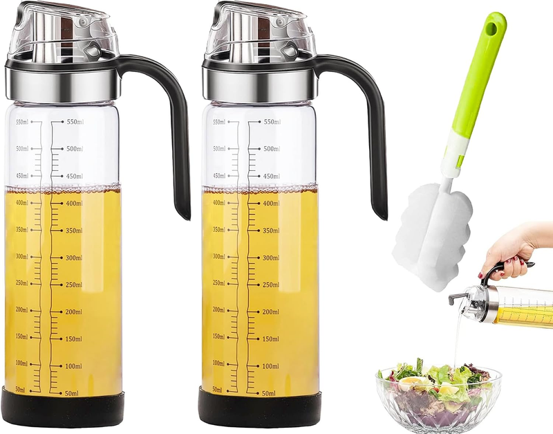550Ml Auto Flip Olive Oil Dispenser Bottle,2 PCS Glass Cooking Olive Oil,Lead-Fr